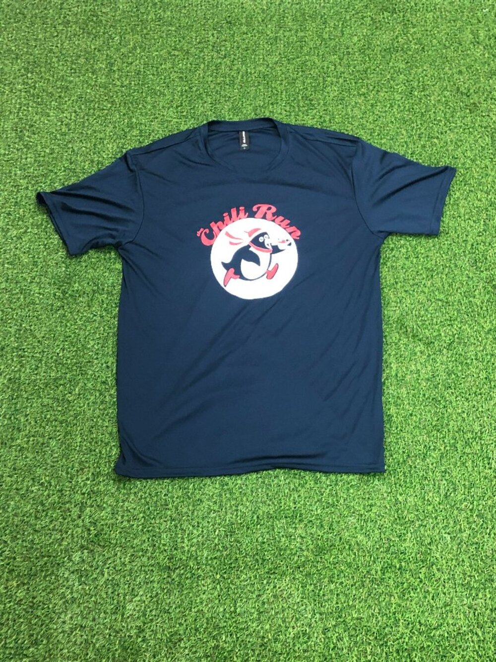 Chili Run Penguin Graphic Athletic T Shirt Navy Blue Size Large